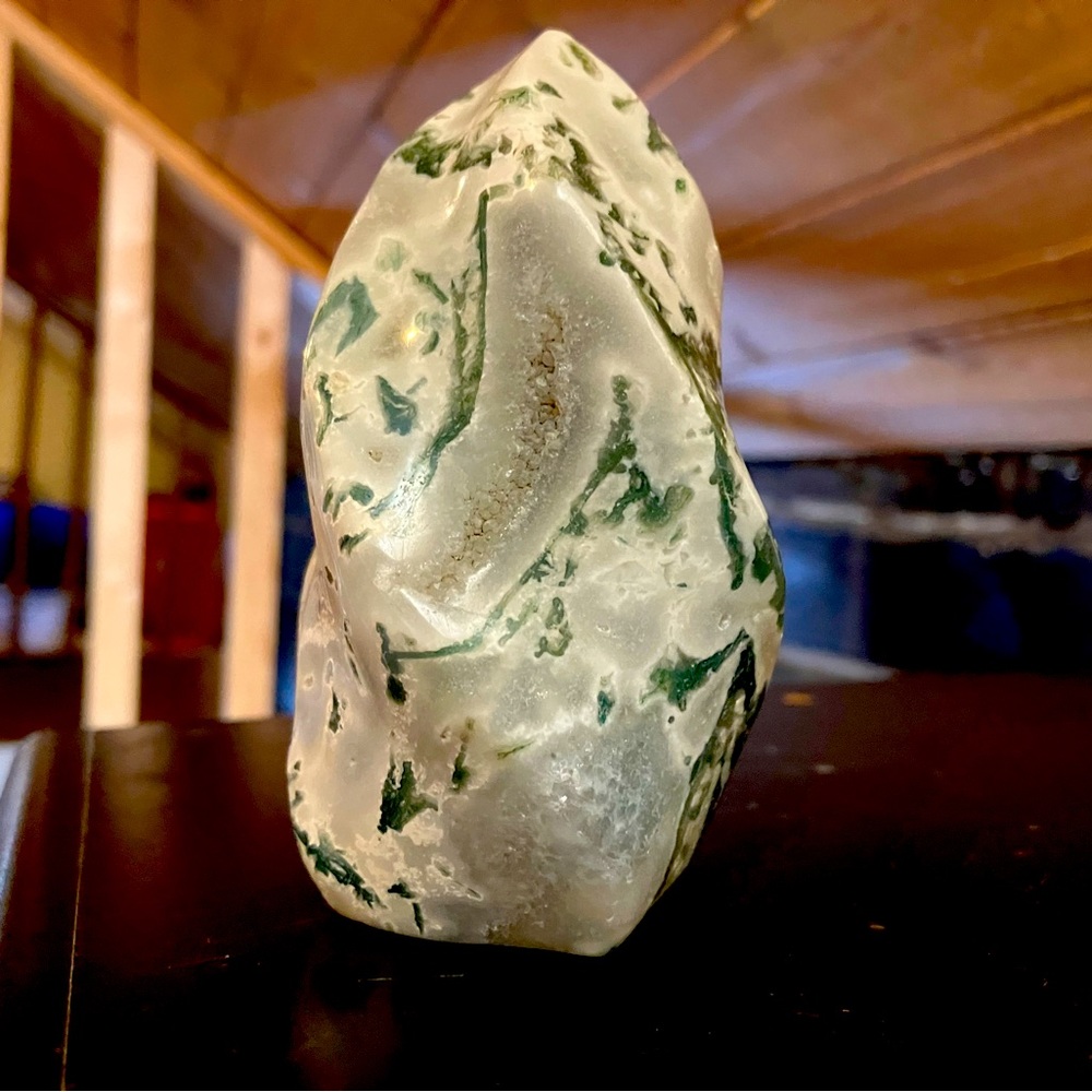 Moss agate crystal flame